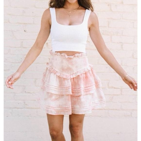 Cleobella NWT Amber Pink Tye Dye Ruffle Boho Mini Skirt - Picture 2 of 7